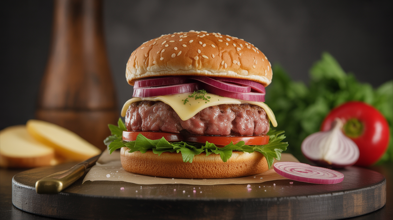 Préparation de 🍔 Le Régal Suprême : Recette de Hamburger de Canard Mi-fumé au Fromage Bleu