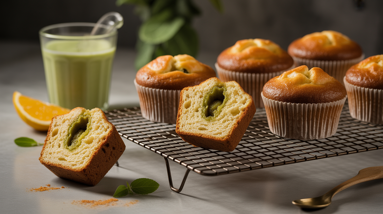 Préparation de Muffins légers au miel et thé matcha : Recette gourmande et saine pour une pause équilibrée