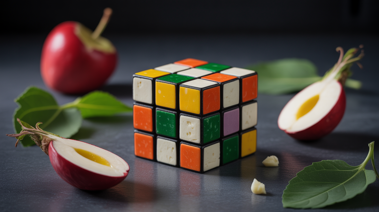 Préparation de Le Rubik’s Cube au Fromage Bleu et Poires : l'Art Culinaire sans Cuisson