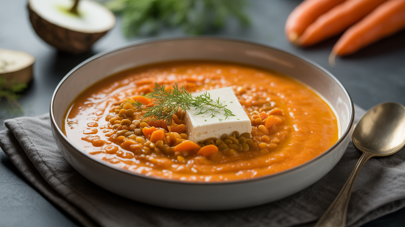 Recette du Velouté de carottes et lentilles corail au fromage frais : la quintessence de la gourmandise réconfortante