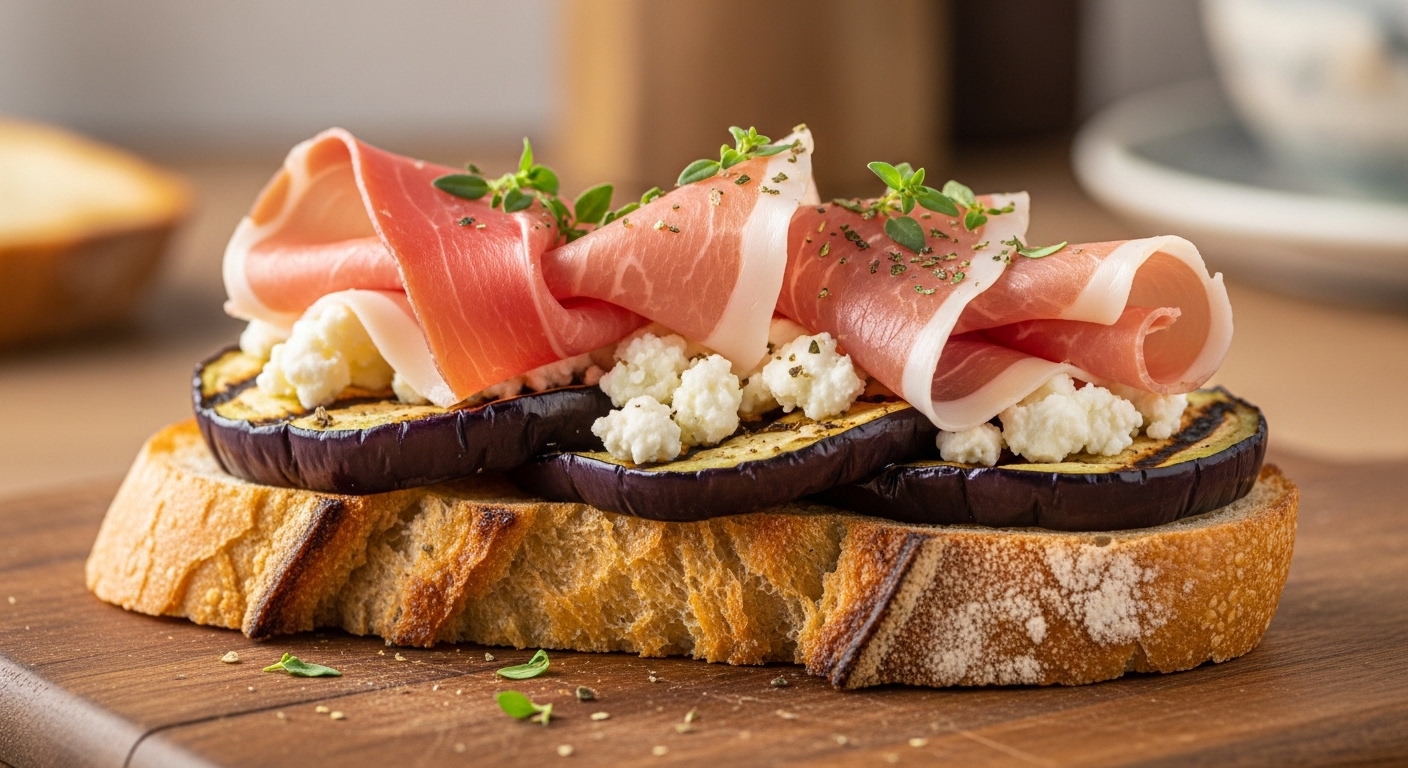 La Meilleure Recette de Toast au Jambon Cru, Fromage de Brebis et Aubergine