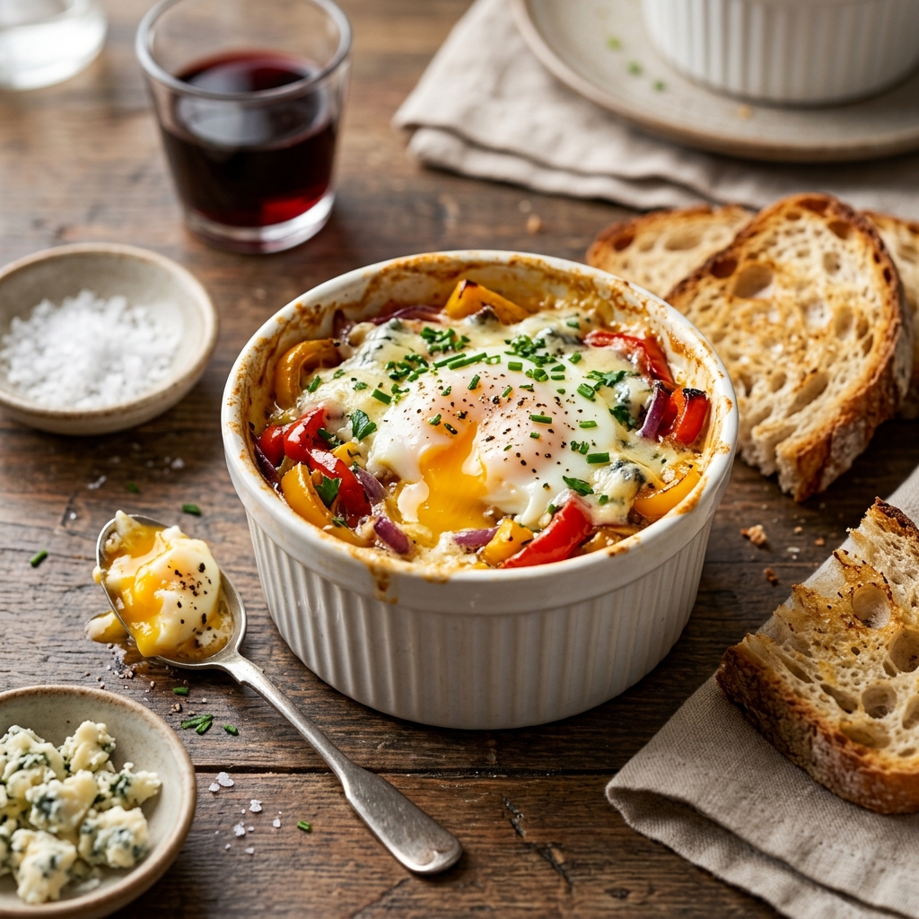 Oeufs Cocotte aux Poivrons et Roquefort : le Gratin Fromager Ultra-Fondant